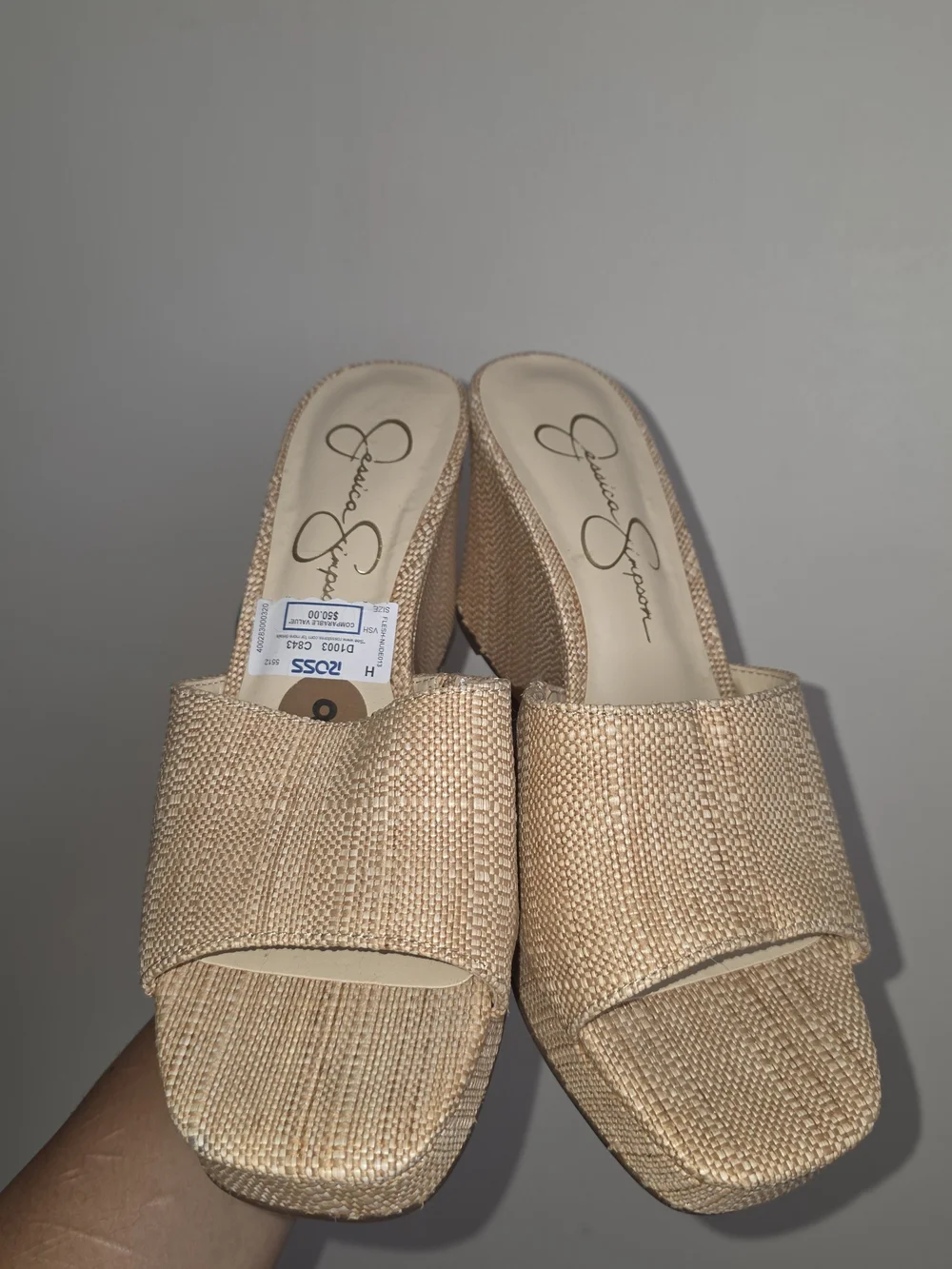 Jessica Simpson Natural Beige Wedge Sandals